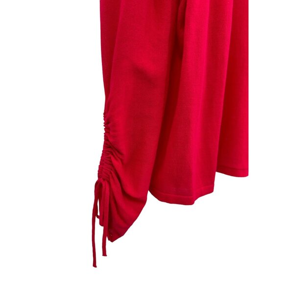 Chico's Ruched-Sleeve Cardigan Size 0 4 Vibrant Berry Red 3/4 Sleeve Open Front - Picture 4 of 6